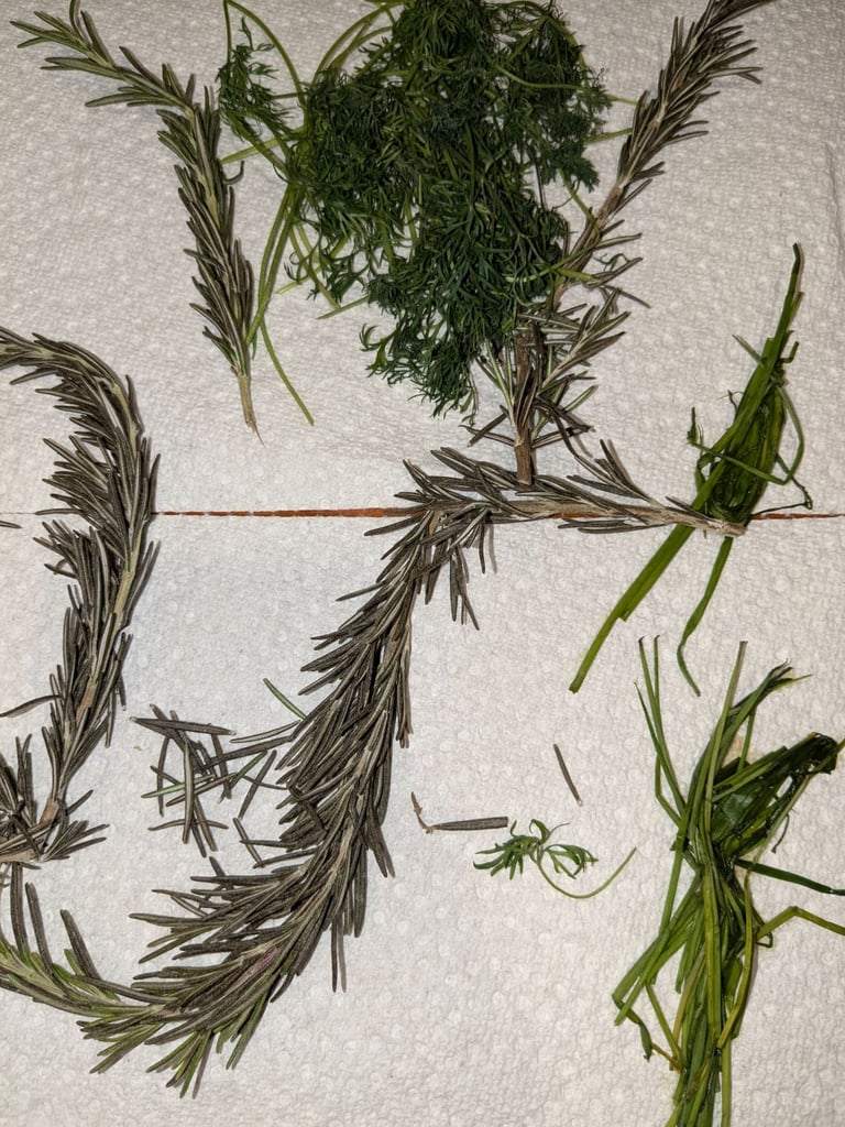 Dried herbs against a white background.