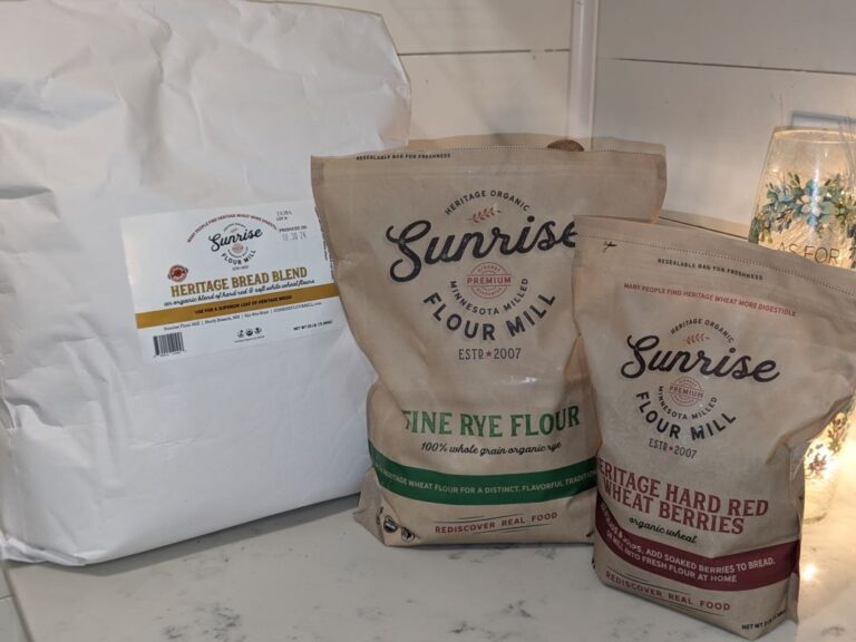 Three bags of various kinds from Sunrise Flour Mill.